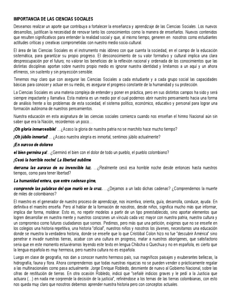 Importancia de Las Ciencias Sociales Democracia Ciencia