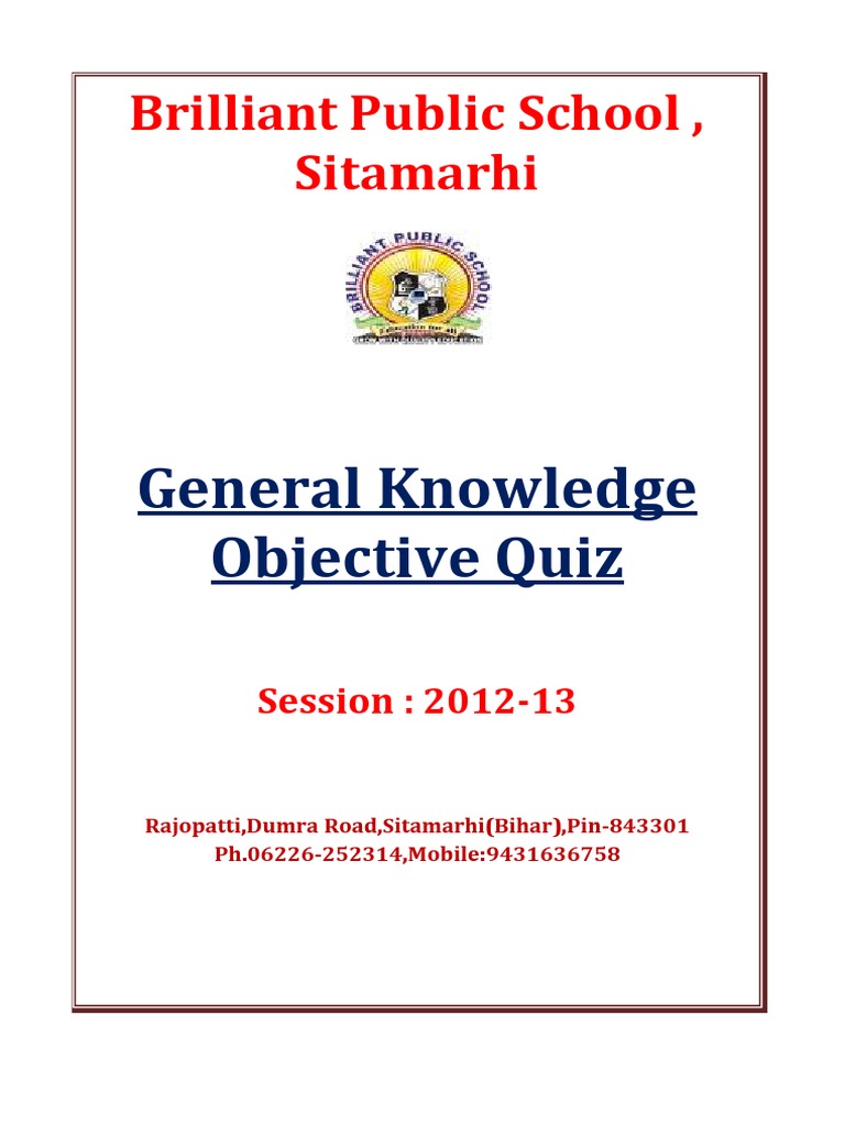 General Knowledge Objective Quiz Reserve Bank Of India