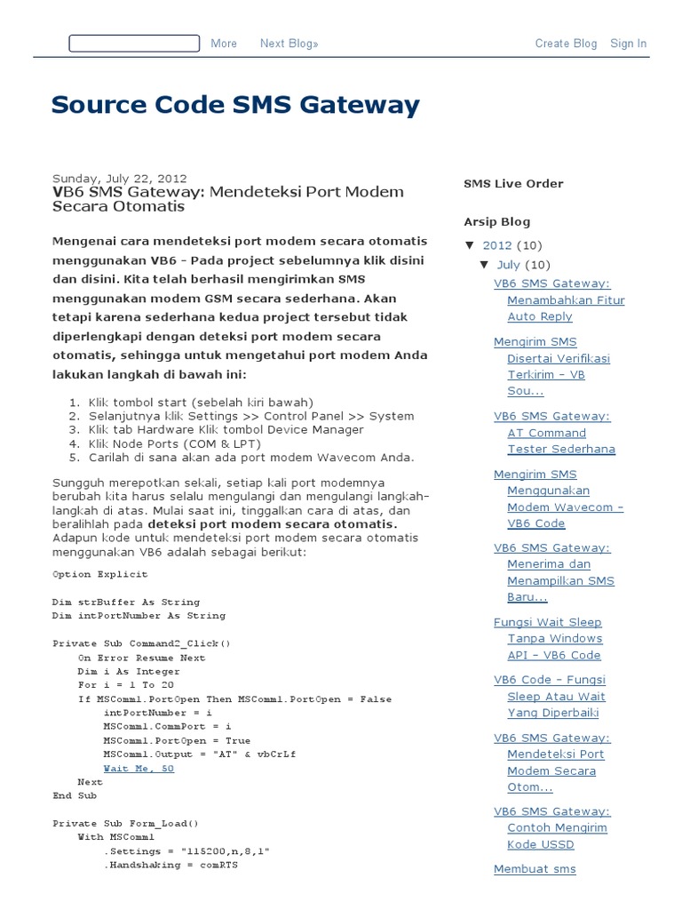 VB6: Deteksi Otomatis Port Modem | PDF
