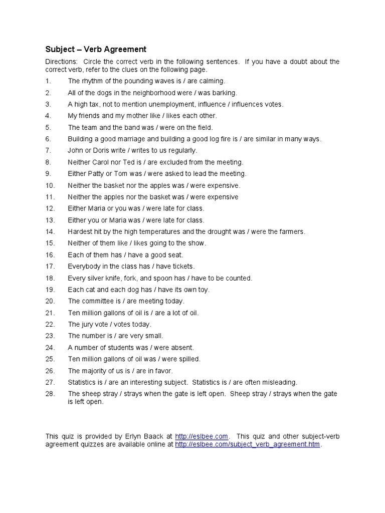Subject Verb Agreement | PDF | Grammatical Number | Plural