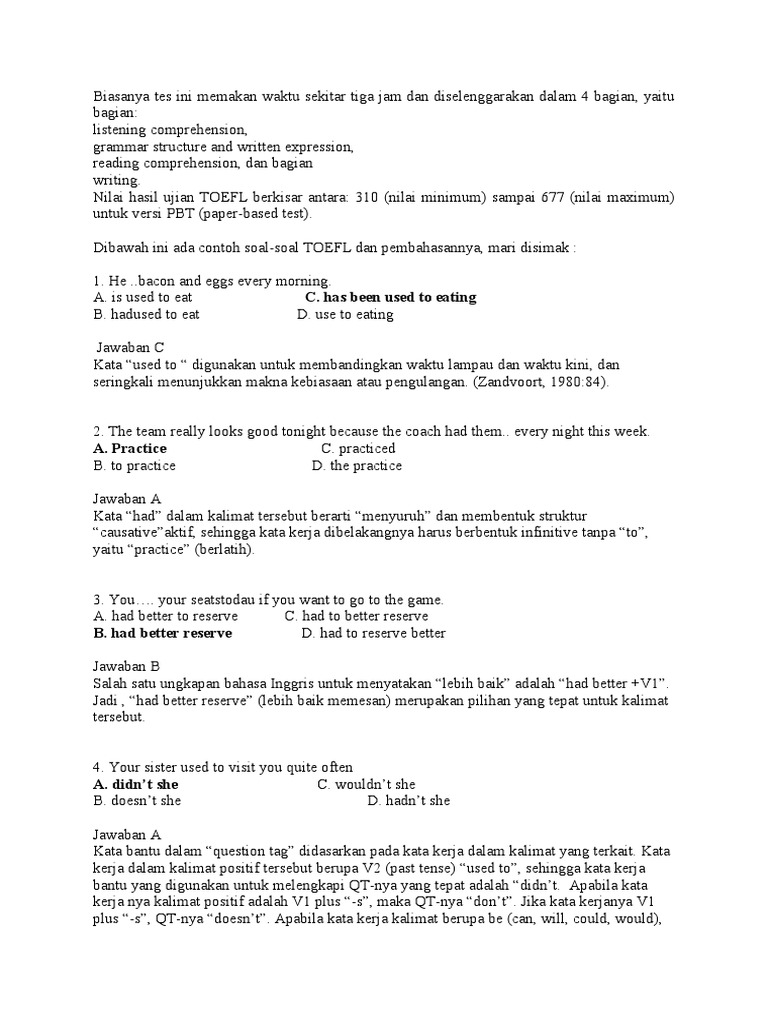 Contoh Soal Toefel