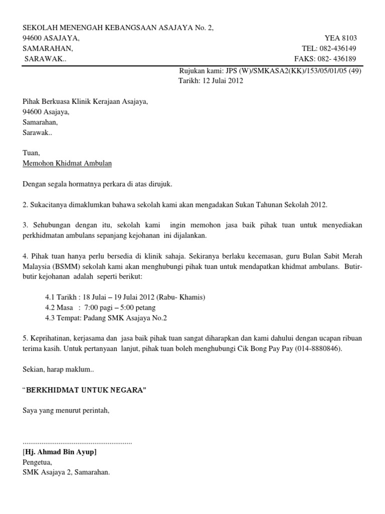 Contoh Surat Mohon Bantuan Keselamatan Jpam