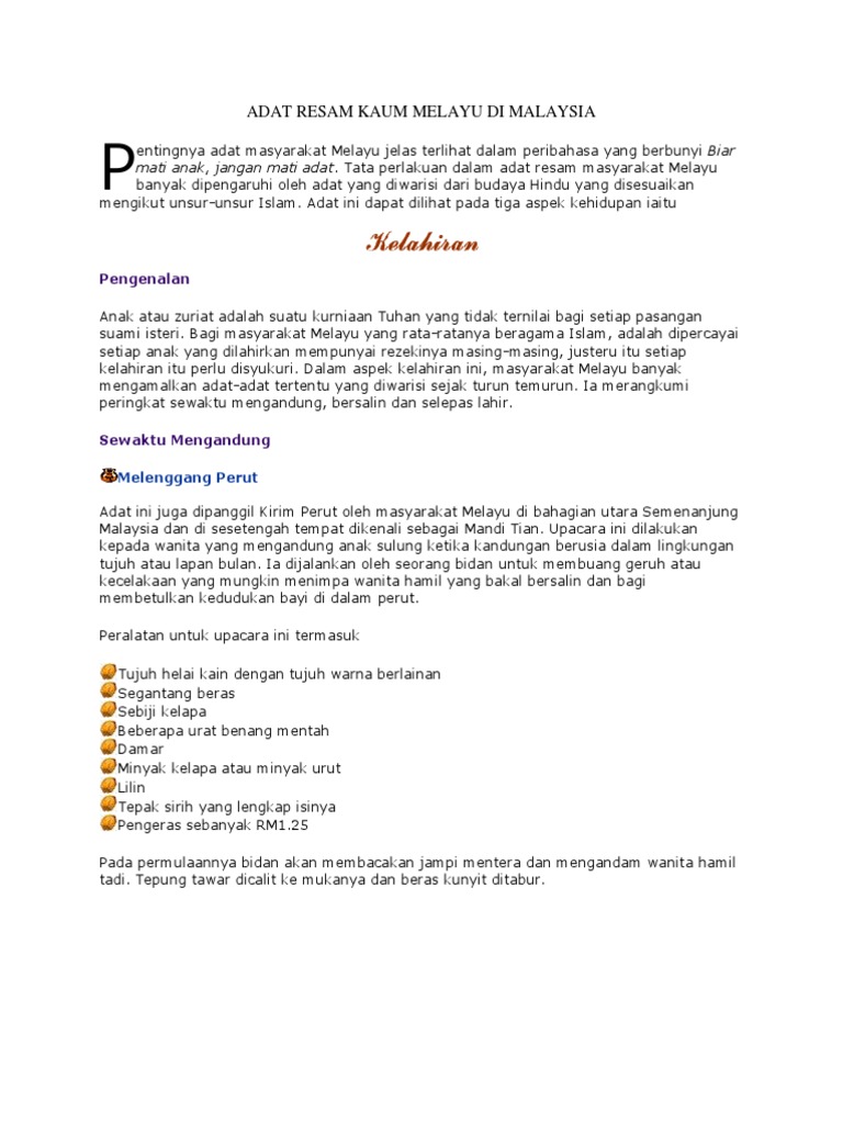 Adat Resam Kaum Melayu Di Malaysia Pdf