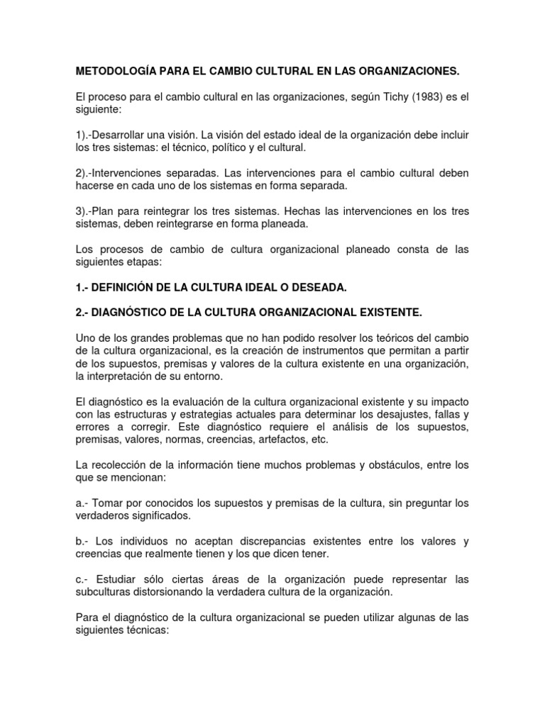 Cambio Cultural y Estrategia Organizacional | PDF | Cultura ...