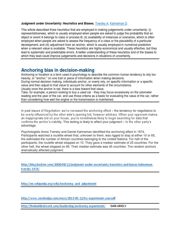 Anchoring Heuristics In Judgment And Decision Making Bias