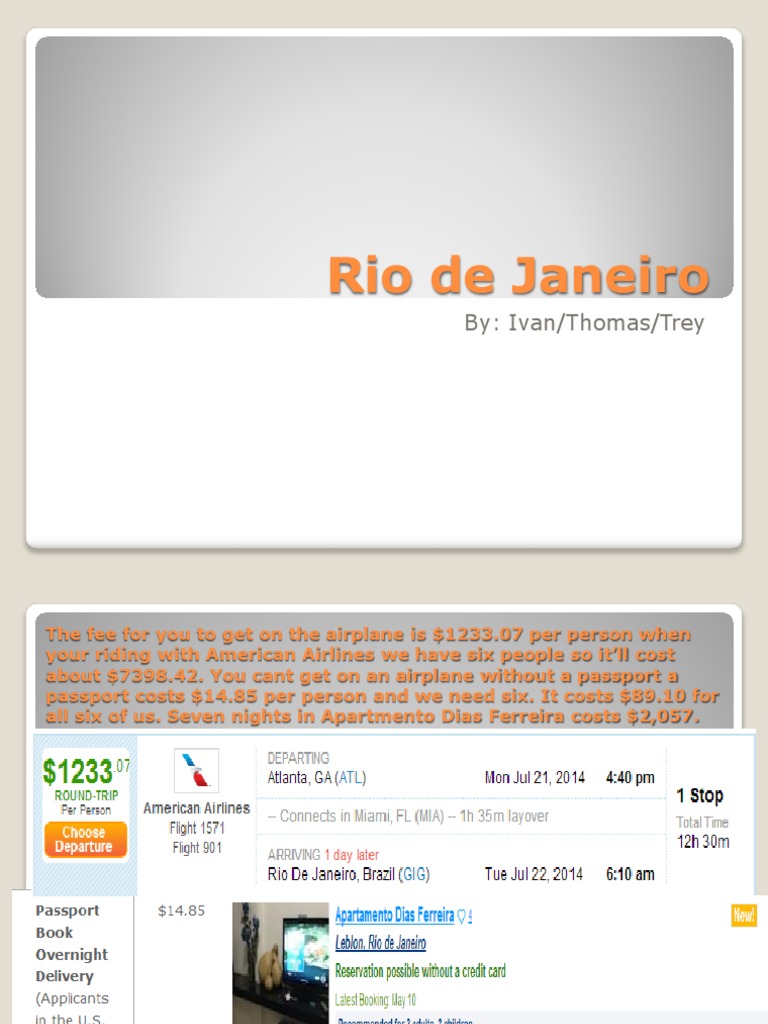 Rio de Janeiro Trip Cost Breakdown | PDF | Business | Sports & Recreation