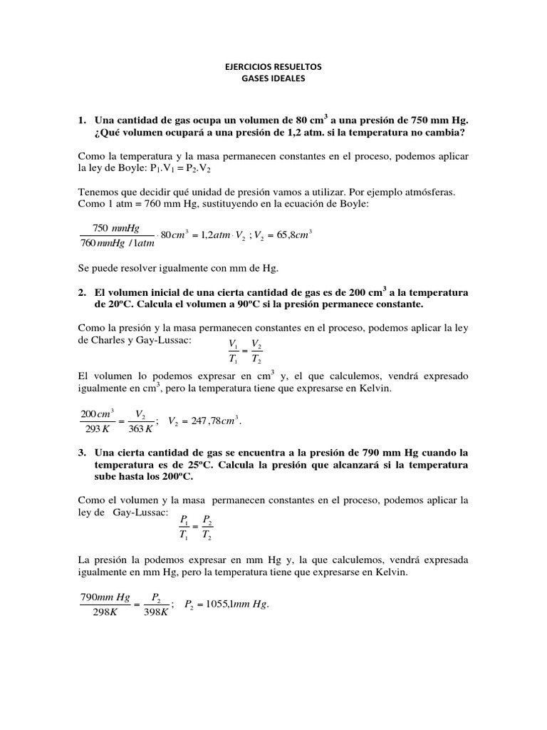 Ejercicios Resueltos de Gases Ideales | PDF | Gases | Mole (Unidad)