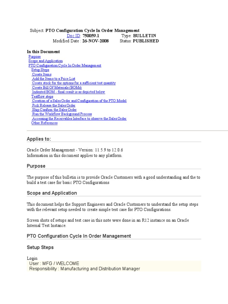 PTO Configuration in Order Management | PDF | Information Technology ...