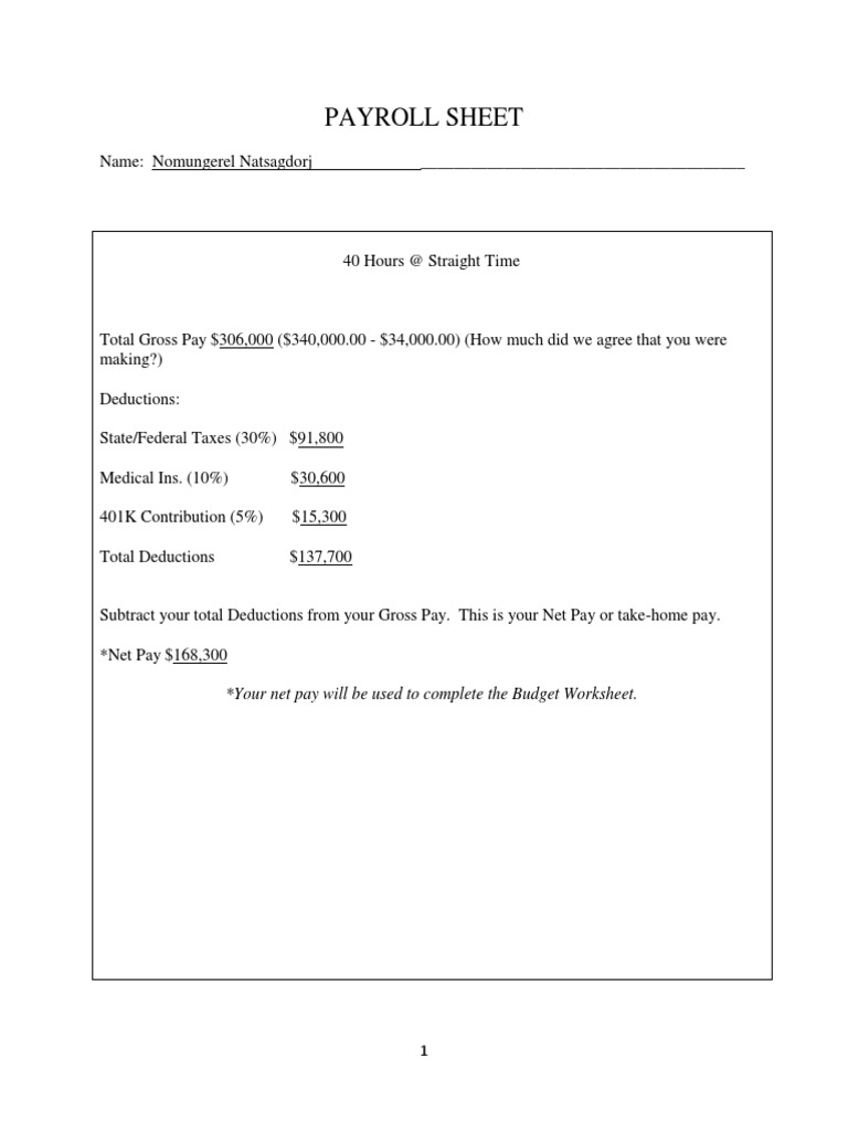 Payroll Sheet and Net Pay Calculation | PDF | Career & Growth | Finance ...