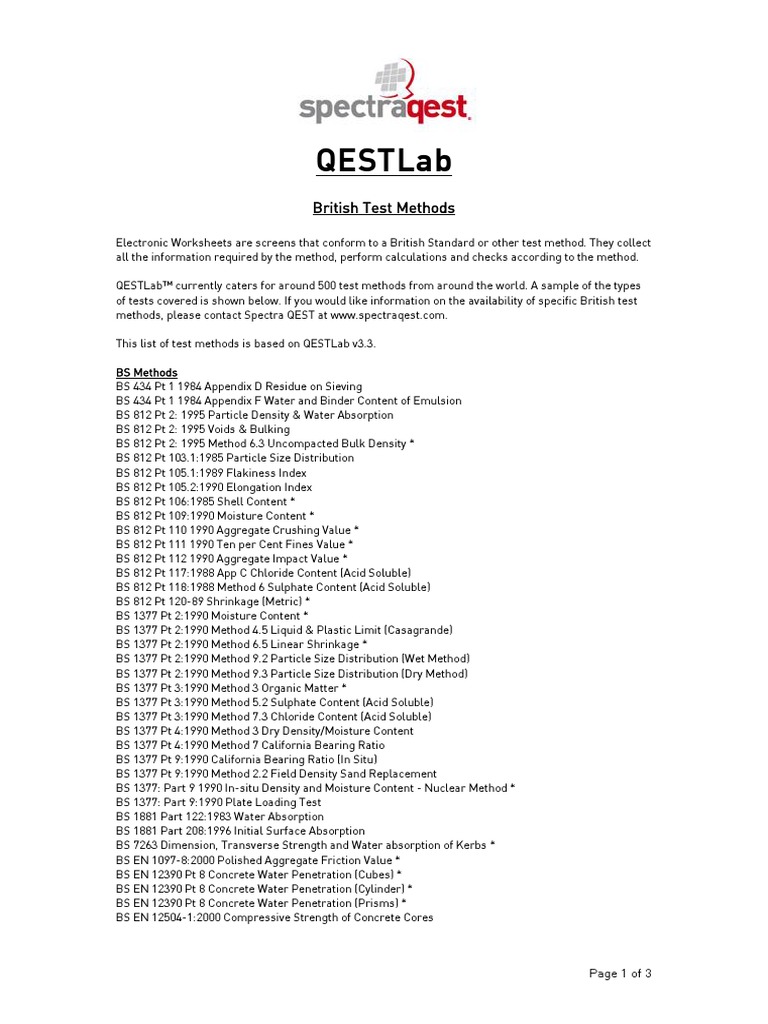 Qestlab: British Test Methods | PDF | Concrete | Soil