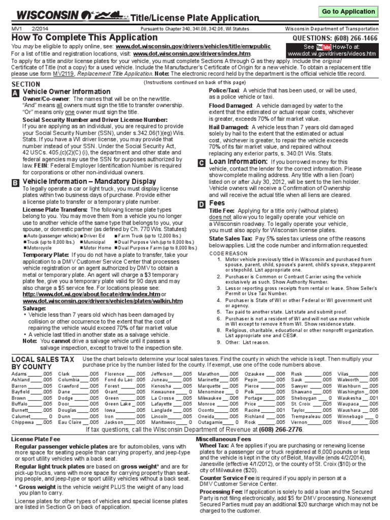 Wisconsin DMV Registration Form | Download Free PDF | Vehicle ...