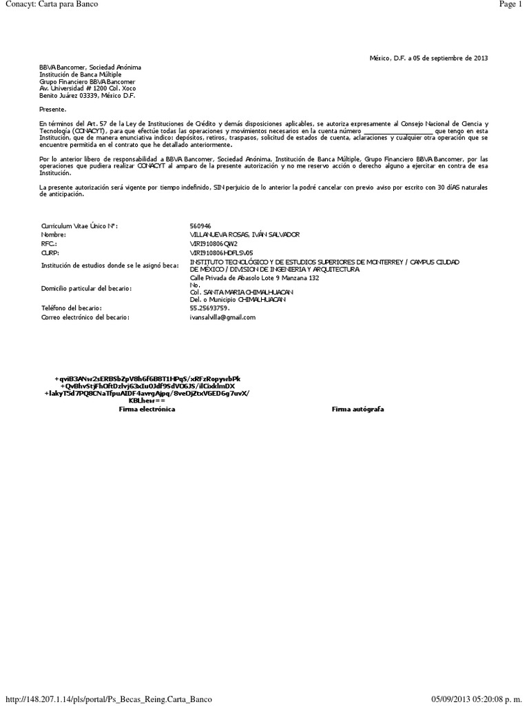 Conacyt  Carta para Banco  PDF