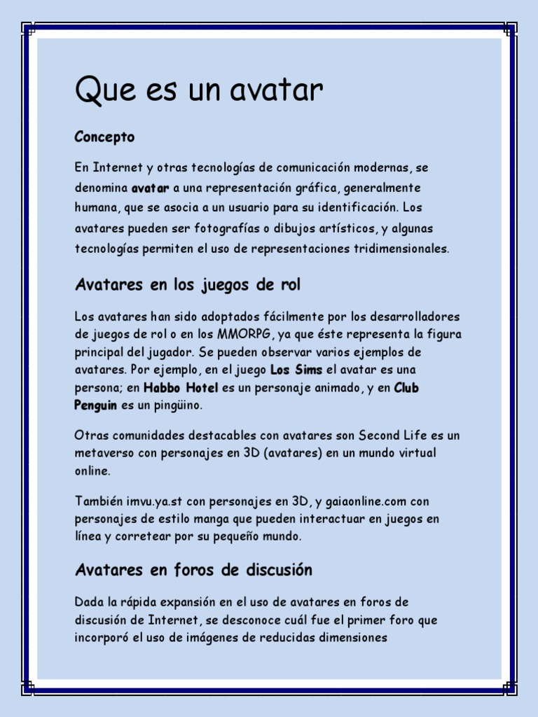 Definición y usos de avatares | PDF | Juegos y actividades