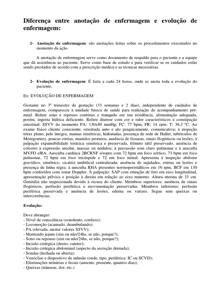 Diferença Entre Anotação De Enfermagem E Evolução