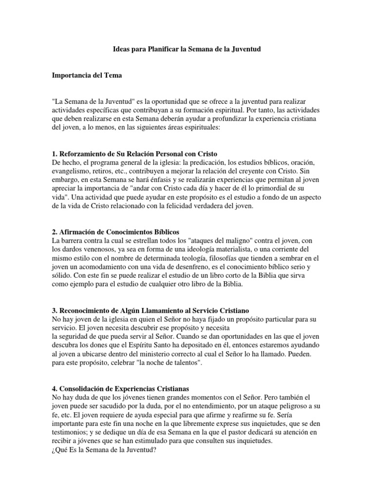 Planificación de la Semana de la Juventud | PDF | Biblia | Cristo (título)