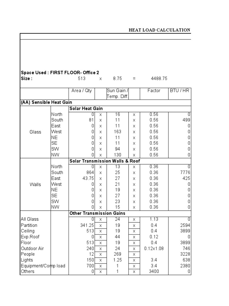 Heat Load Calculation PDF Heat Transfer Civil Engineering