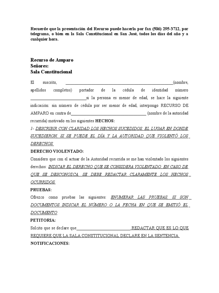 Machote para Recurso de Amparo en Costa Rica | PDF | Derecho