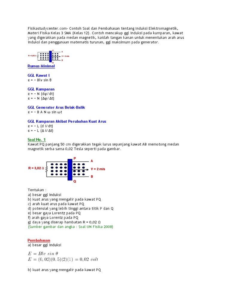 Soal Dan Pembahasan Induksi Elektromagnetik Kelas 12 Pdf - Tugas Agus