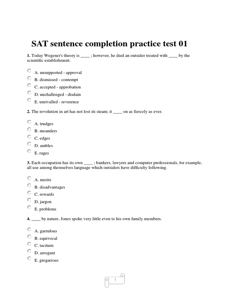 SAT Sentence Completion Practice Test 011