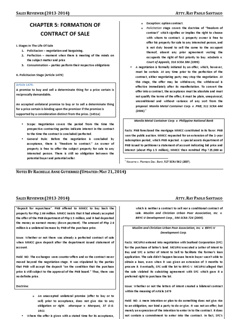 Stages of Contract Formation in Sales | PDF | Legal Ethics | Lease