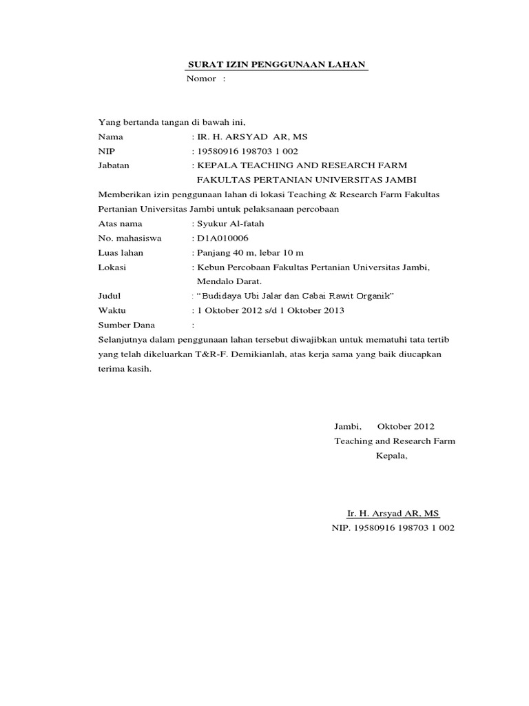 Surat Izin Penggunaan Lahan