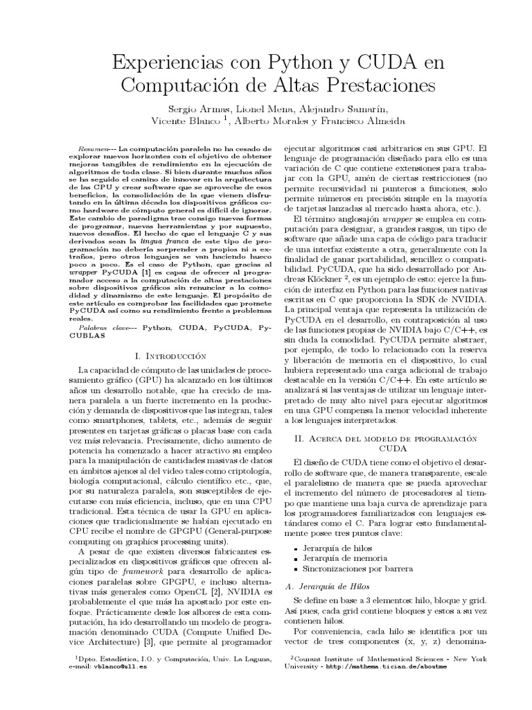 PyCUDA en Computación de Altas Prestaciones | PDF | Hilo (Computación ...