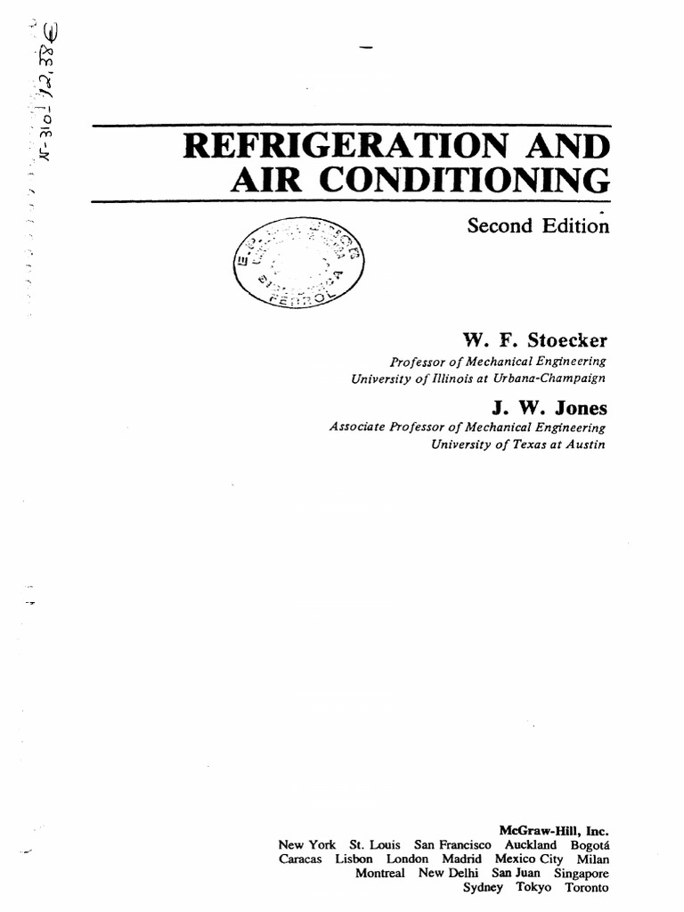 Refrigeration And Air Conditioning W F Stoecker J W Jones Enthalpy Pressure