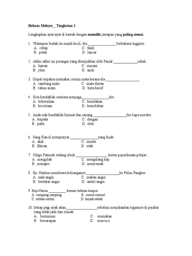 Latihan Tatabahasa Tingkatan 1 Kssm  Heathctzx