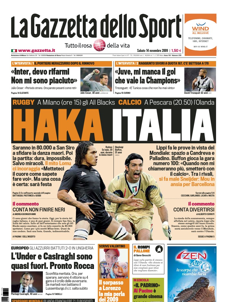 Gazzetta Dello Sport – 14 Juin 1990, Italie 90, Joan Baez, Matteoli, Cagliari