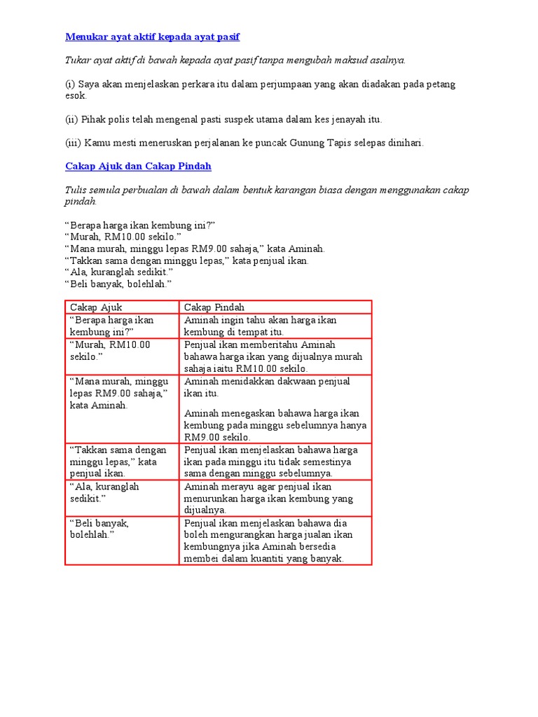 Menukar Ayat Aktif Kepada Ayat Pasif