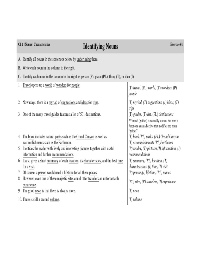 Noun Identification and Exercises Guide | PDF | Adverb | Adjective