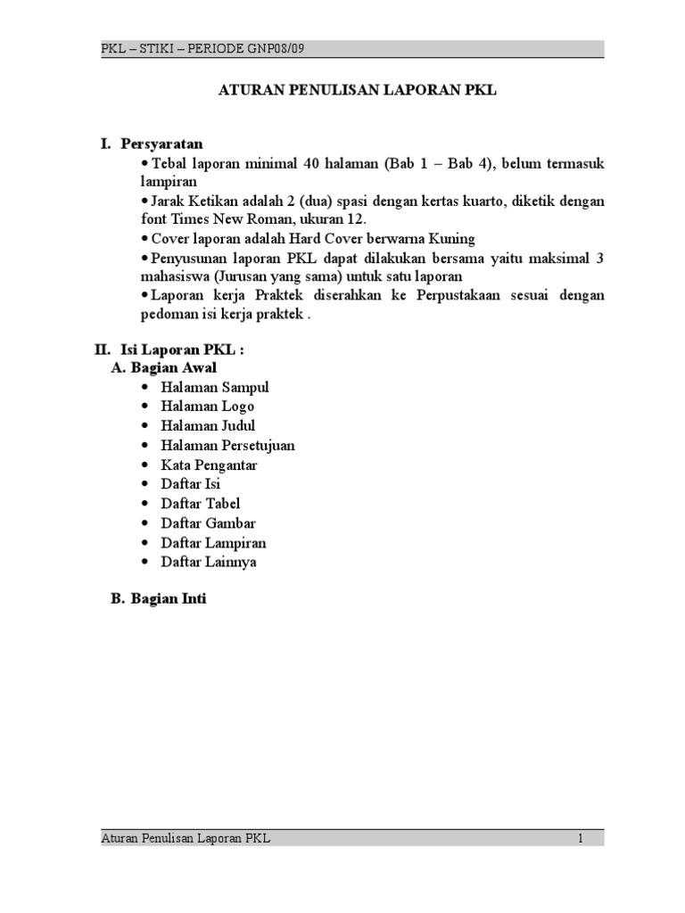 Aturan Penulisan Laporan Pkl