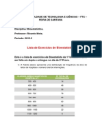 Lista de Exercícios de Bioestatística