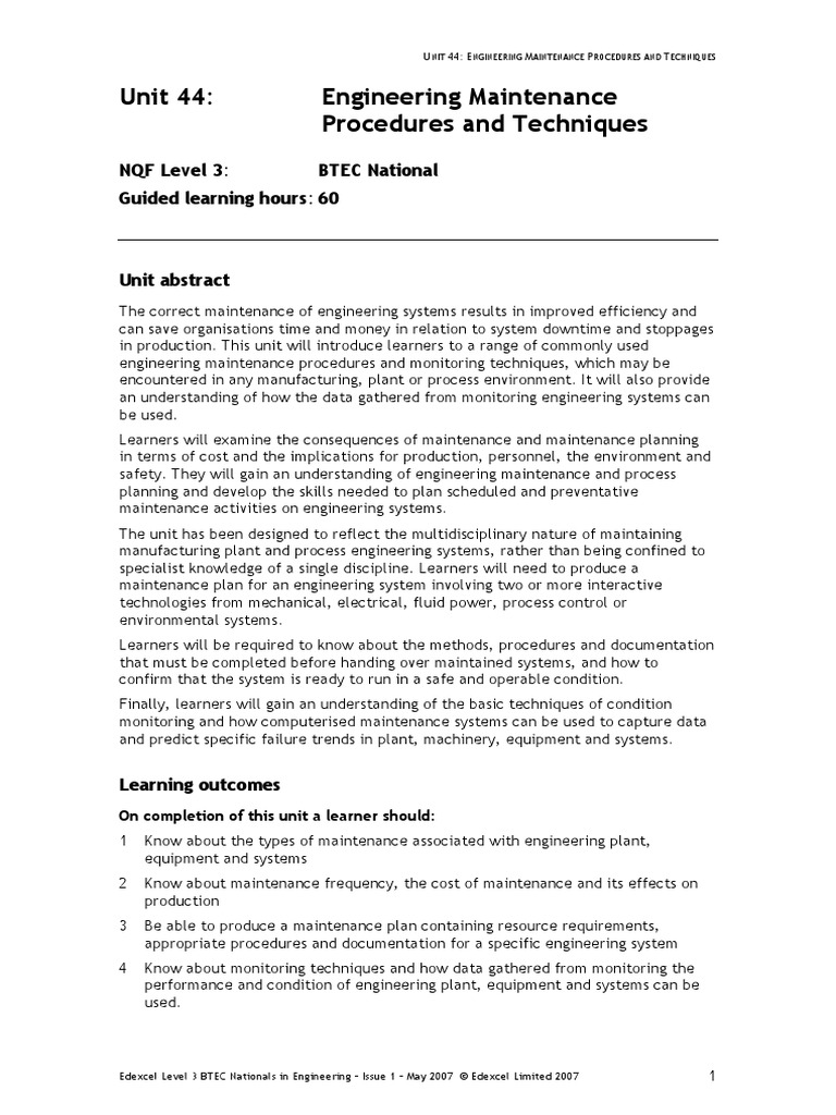 Unit 44 Engineering Maintenance Procedures and Tech 2 PDF | PDF ...