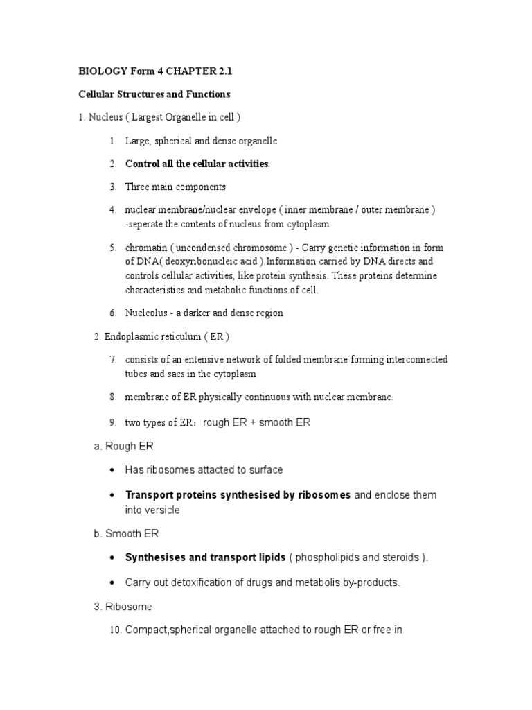 SPM Biology Form 4 Chapter 2.1 Cell Structures and Functions (ALL 12 ...