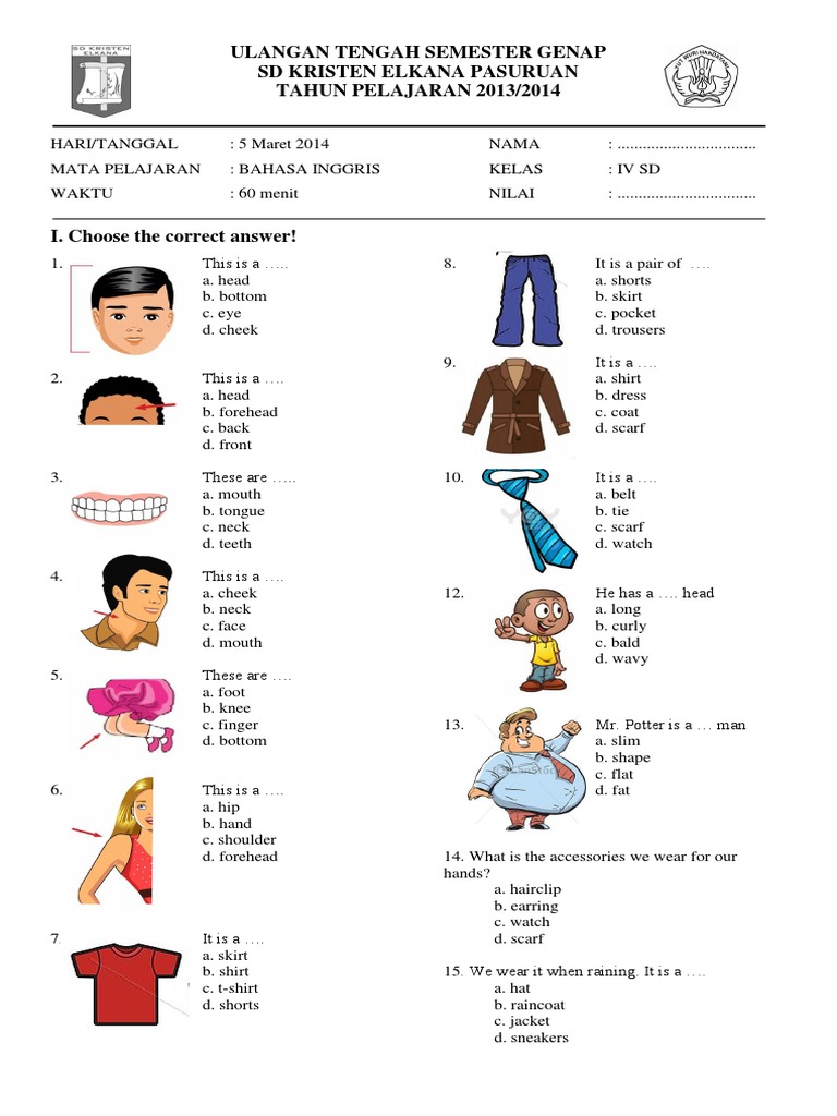 Soal Bahasa Inggris Clothes Kelas 6 - Belajar Ilmu