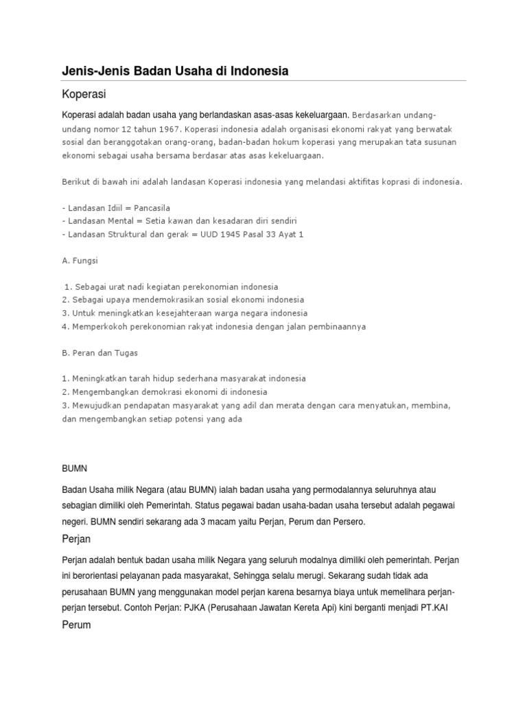 Usaha Perekonomian Yang Ada Di Indonesia Yang Memiliki Asas Kekeluargaan Studi Indonesia