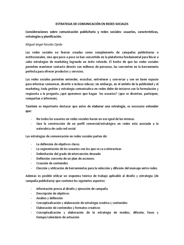 Estrategias de Comunicación en Redes Sociales | PDF | Servicio de redes ...