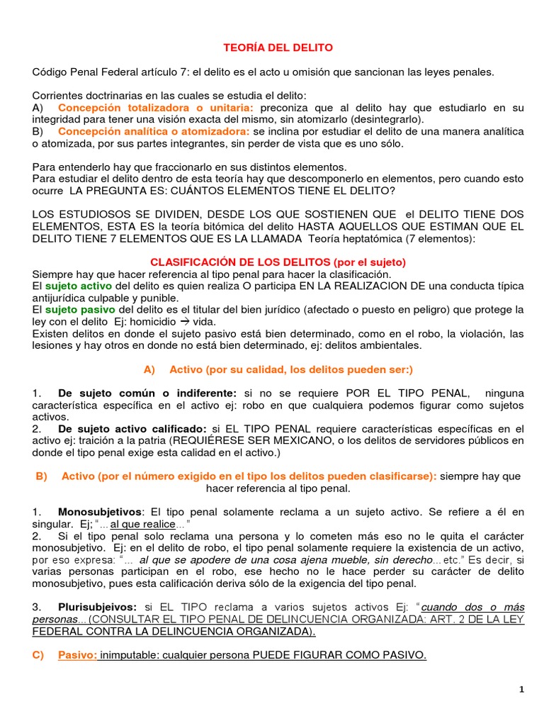 Elementos y Clasificación del Delito | PDF | Intención (Derecho Penal ...