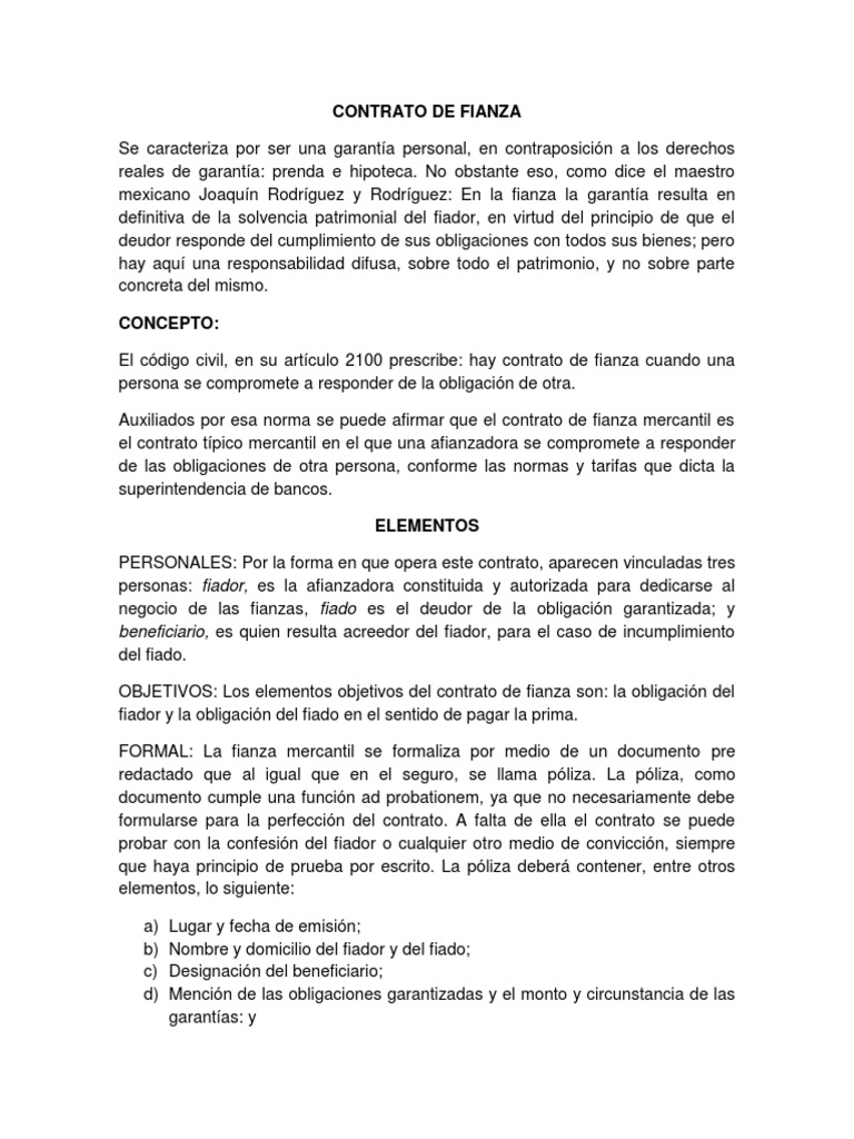 CONTRATO DE FIANZA.docx | Fianza | Pagos