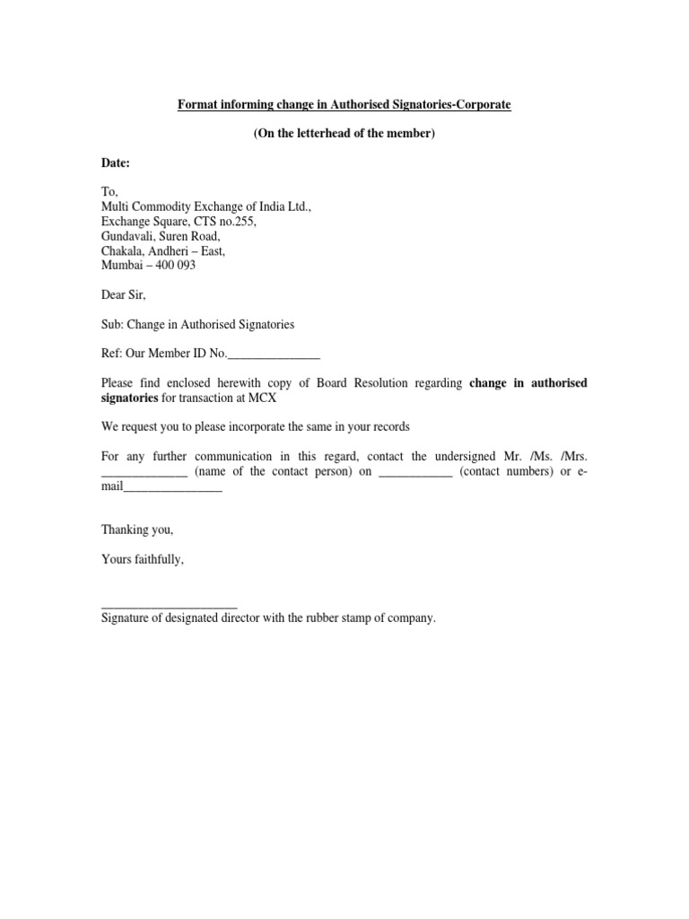 Signatory Change Request | PDF | Signature | Government Information