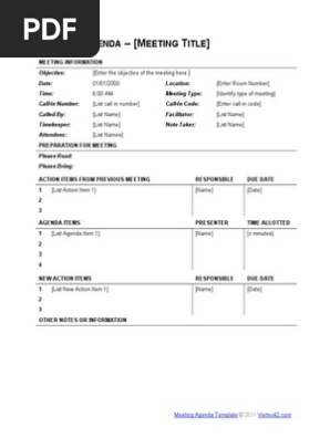 Business Meeting Agenda Table