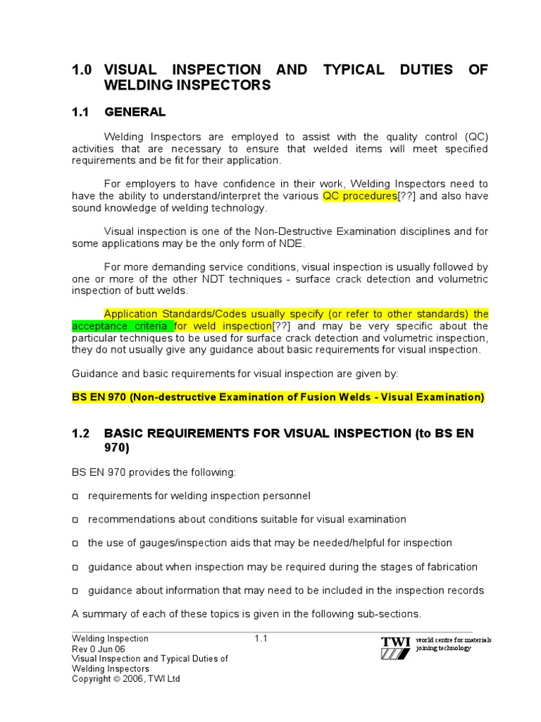 01-Visual Inspection & Welding Inspectors | PDF | Welding | Construction