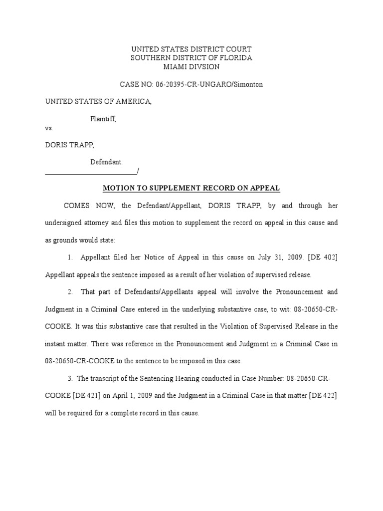 Motion to Supplement the Record on Appeal United States Federal