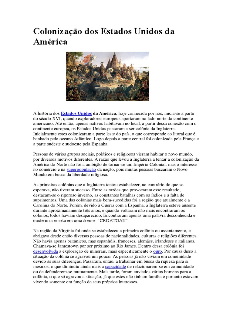 História da Colonização dos EUA | PDF | Colonização | Política (geral)