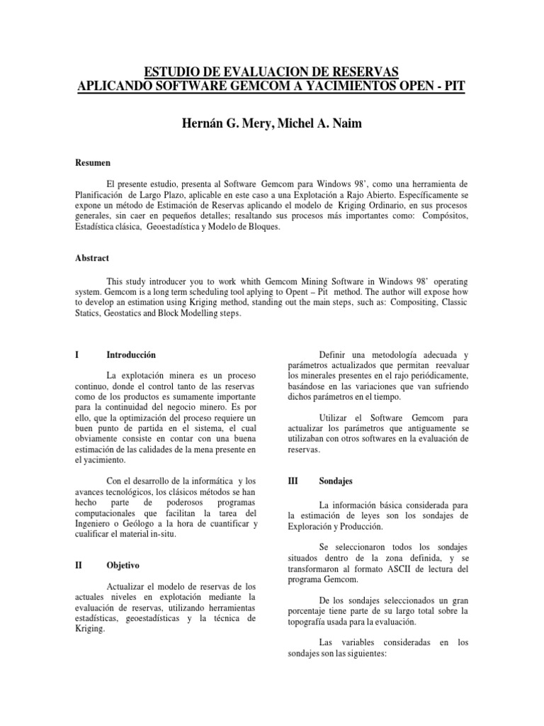 Evaluación de Reservas con Gemcom | PDF