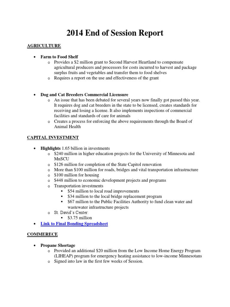 2014 End of Session Report | PDF | Taxes | Insurance