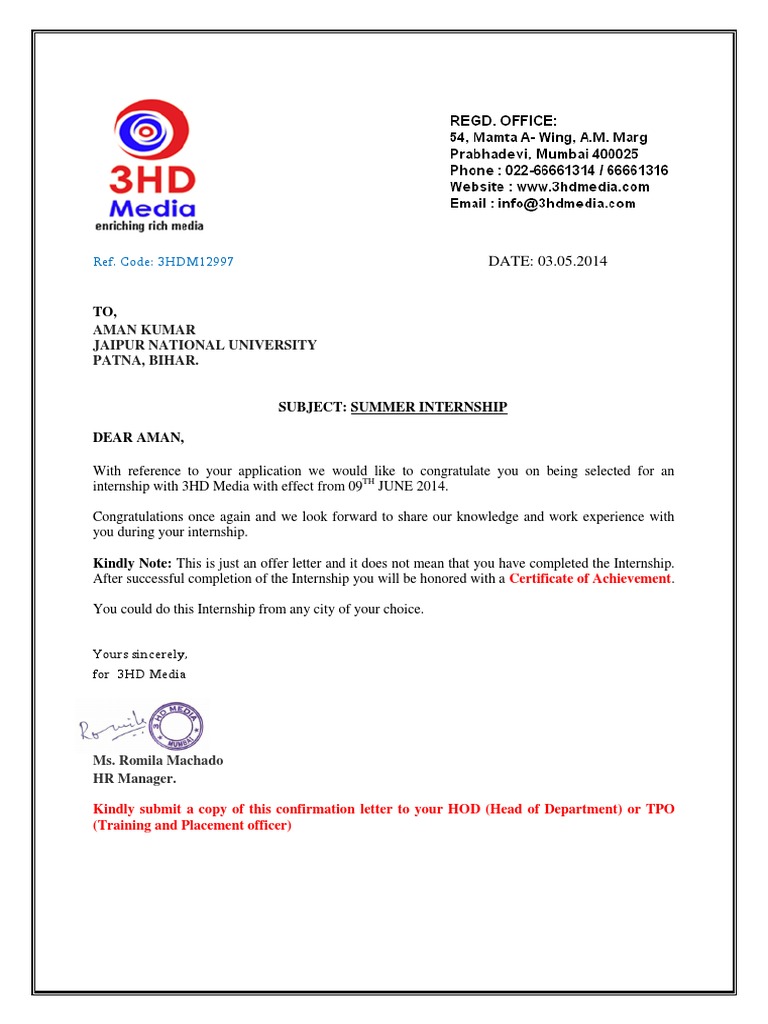 Confirmation Letter | PDF