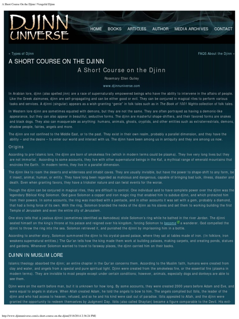 A Short Course On The Djinn Vengeful Djinn Jinn Deities