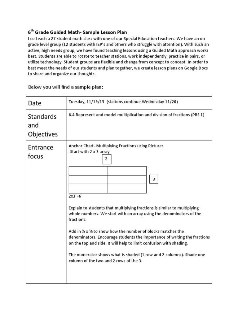 6th Grade Guided Math Lesson Plan | PDF | Fraction (Mathematics ...